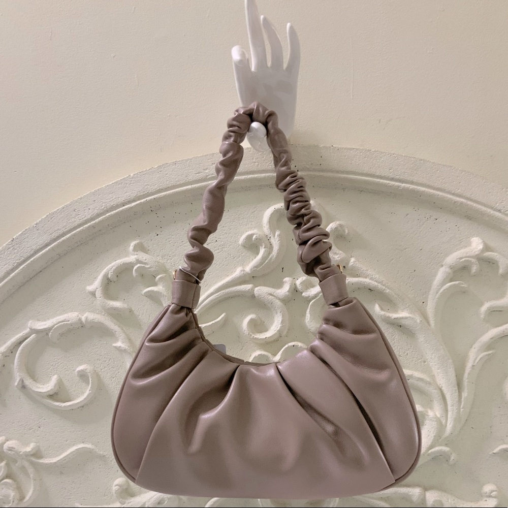 Taupe Ruched Mini Handbag NWT - Picture 4 of 10
